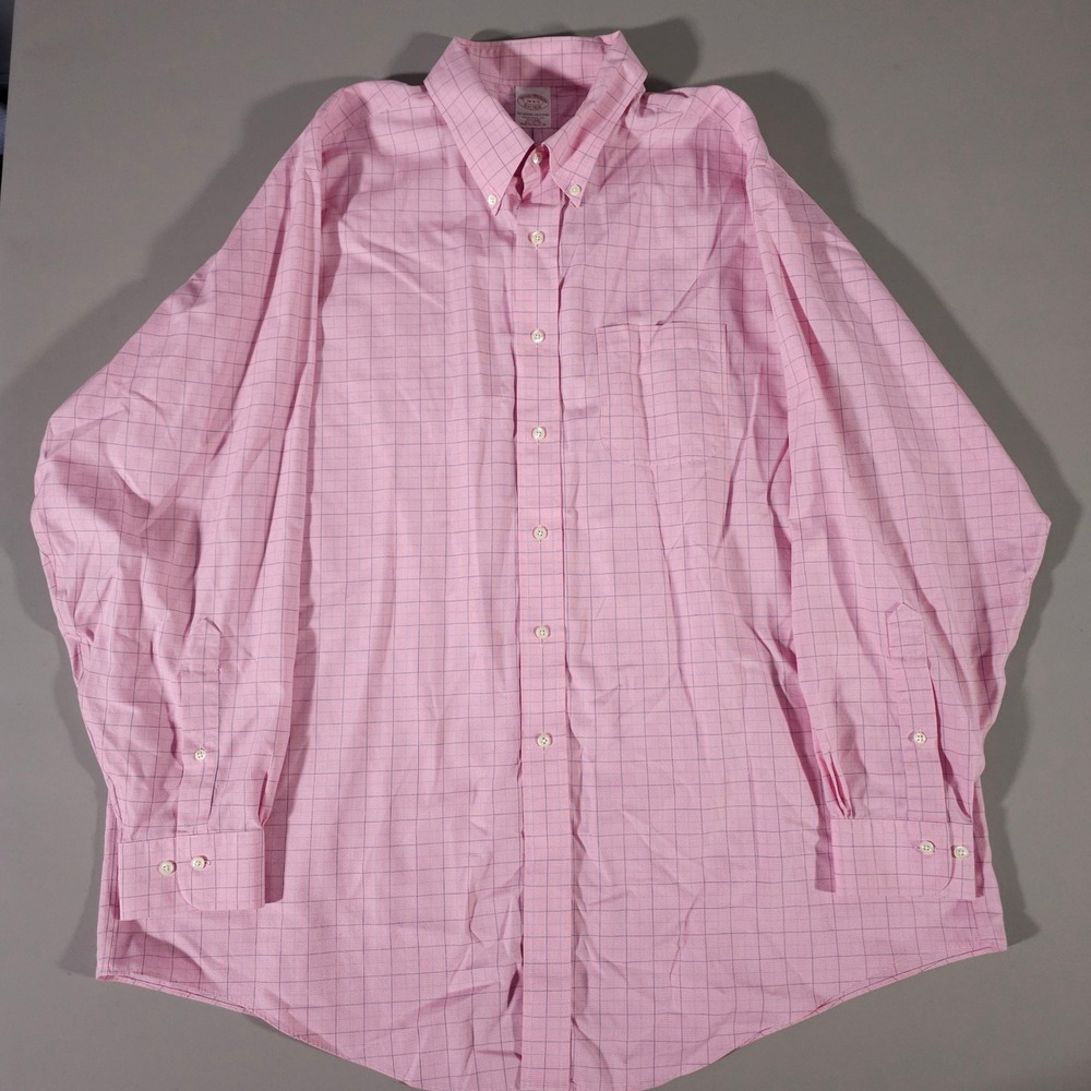 Brooks Brothers Button Down Shirt Mens 18 4/5 Pink Tattersall Traditional Fit